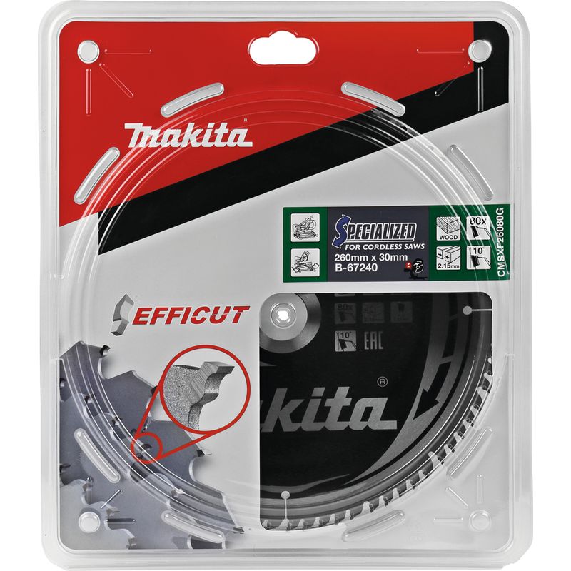 Makita – Lame de scie circulaire 260x30 mm B67290 – 80 dents Efficut pour bois dur – Coupe nette et rapide – Compatible scie à onglet - Image 3
