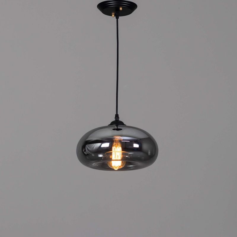 Kosilum – Suspension goutte d'eau en verre fumé noir – Style industriel – Ampoule E27 – Éclairage doux – Assemblage simple - Image 2