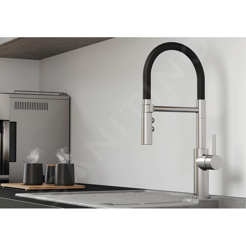 Blanco – Mitigeur de lavabo avec douchette inox flexible noir – Bec orientable 360° – Régulateur de jet anti-calcaire – 525792 - Image 2
