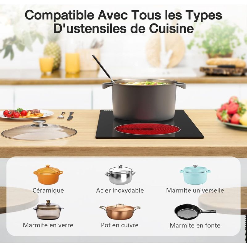 Iseasy – Plaque vitrocéramique 2 foyers 3200W – Encastrable avec 11 niveaux de cuisson – Sécurité enfants et protection contre surchauffe - Image 5