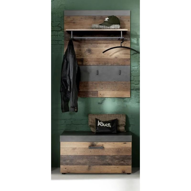 Meuble à chaussures 1 porte mélaminé chêne foncé et gris – 4 compartiments – Dimensions L 80 x P 37 x H 45 cm – Fabrication allemande – Trendteam - Image 2