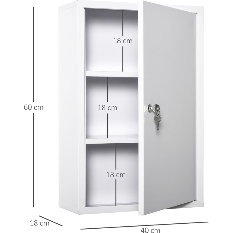 Kleankin – Armoire de sécurité murale verrouillable en métal blanc – 2 étagères 3 niveaux – Dimensions 40x18x60cm – Rangement médicaments et - Image 5