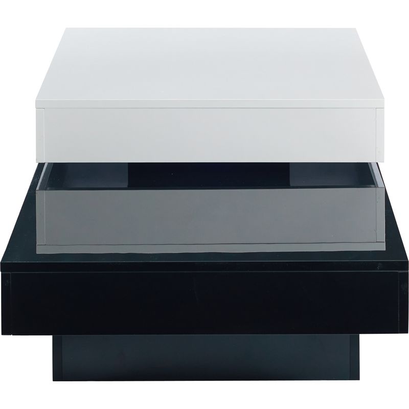 Tables basses fixes 100x60x35,5 cm, design moderne et minimaliste, en aggloméré, table de salon, double plateau, pivotante, noir et blanc - Image 3
