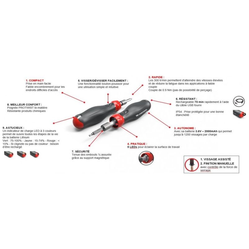 Facom – Visseuse électrique 0.9Nm – Moteur à balais – Vitesse 300tr/min – Pour vissage précis dans espaces confinés - Image 2