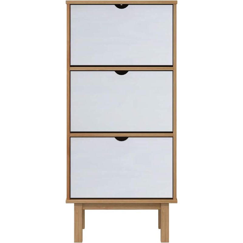 vidaXL Armoire à chaussures OTTA et 3 tiroirs Marron et blanc Bois pin - Image 4