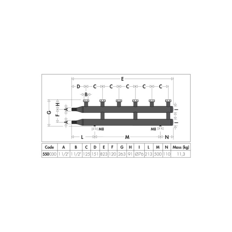 Collecteur pour systèmes de chauffage et de climatisation, 3 sorties Caleffi 550030 Noir - Image 2