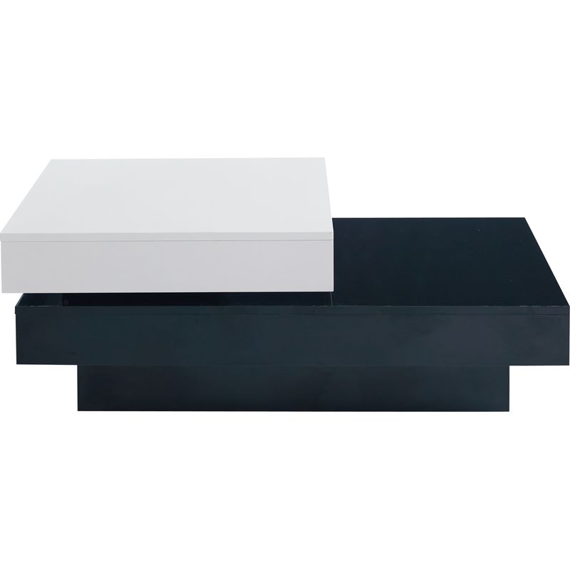 Tables basses fixes 100x60x35,5 cm, design moderne et minimaliste, en aggloméré, table de salon, double plateau, pivotante, noir et blanc - Image 2