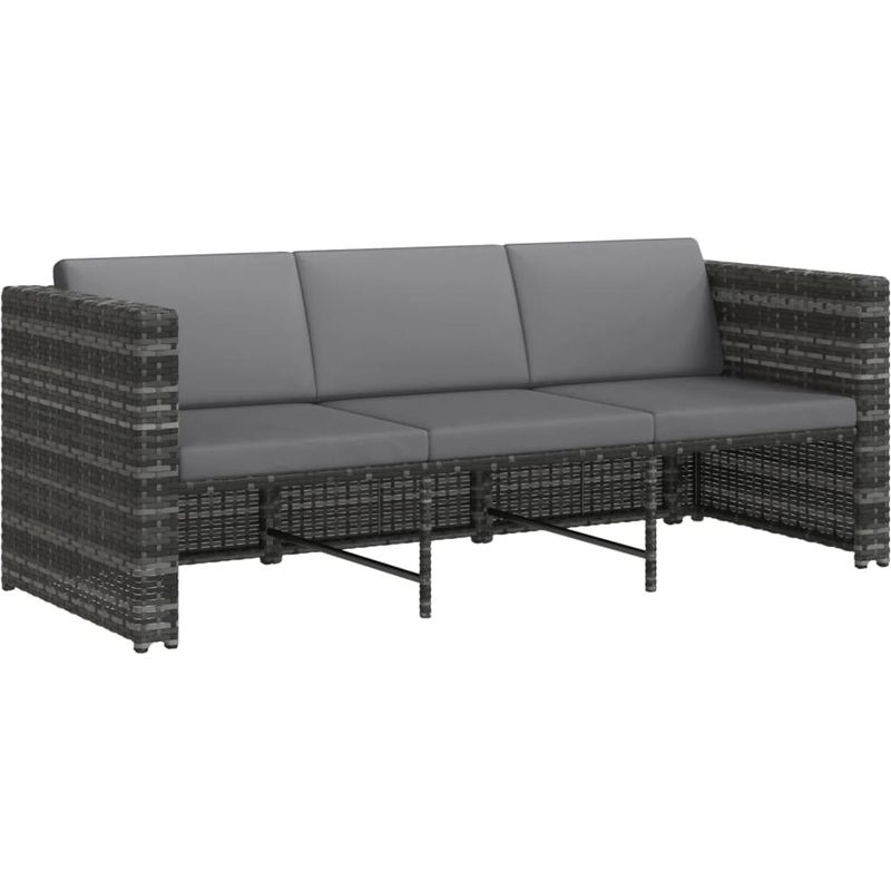 vidaXL Salon de jardin 4 pcs avec coussins résine tressée gris - Image 5