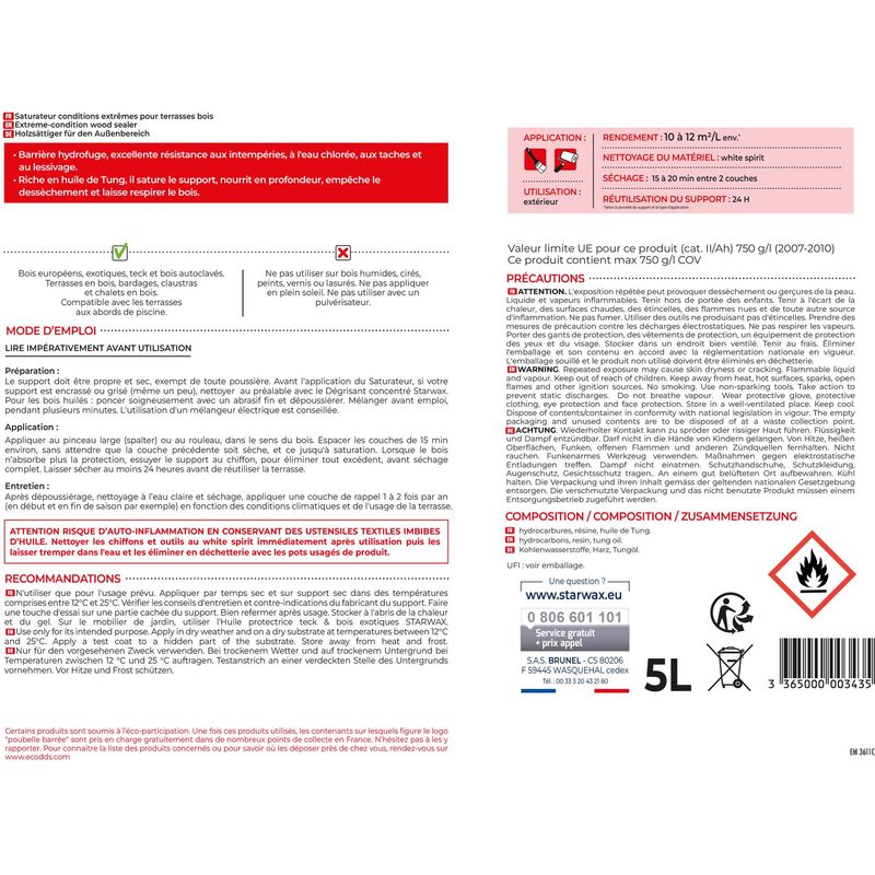 Saturateur bois extérieurs conditions extrêmes 5L Incolore STARWAX - Image 7