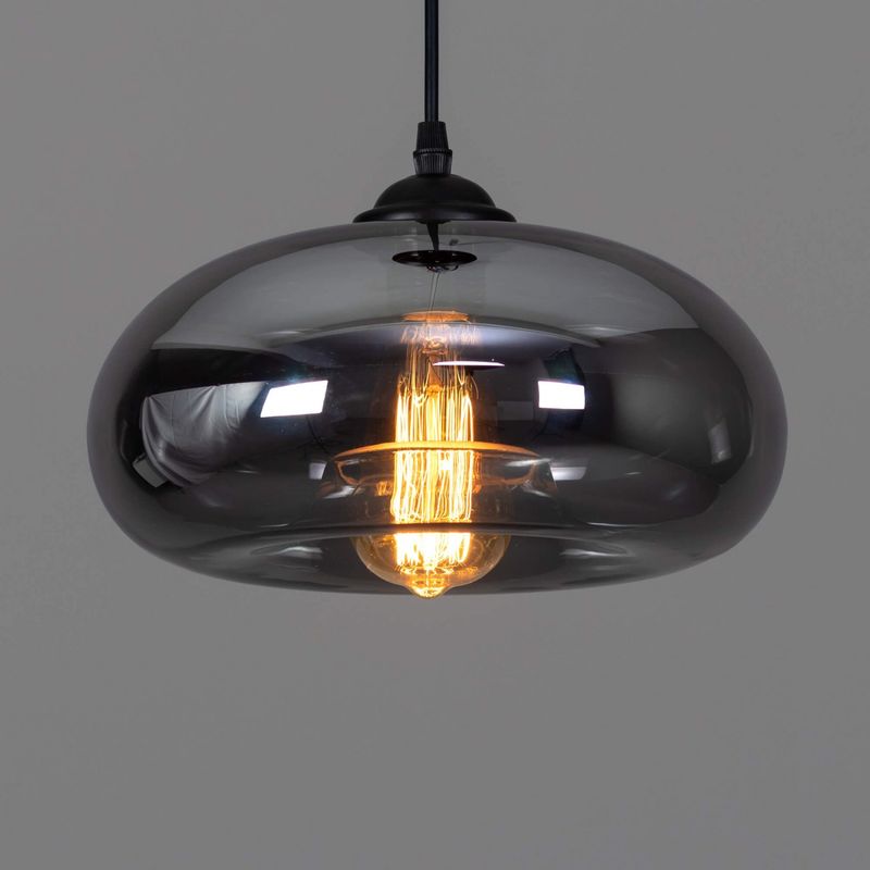 Kosilum – Suspension goutte d'eau en verre fumé noir – Style industriel – Ampoule E27 – Éclairage doux – Assemblage simple - Image 3