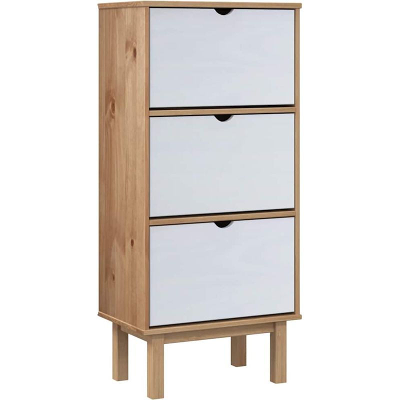 vidaXL Armoire à chaussures OTTA et 3 tiroirs Marron et blanc Bois pin - Image 2