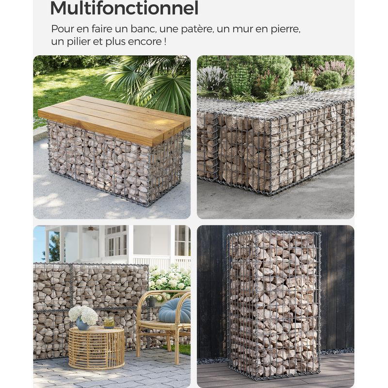 Songmics – Gabion pour pierre – Lot de 4 – Dimensions 100x50x50cm – Maille 5x10cm – Acier galvanisé – Pour murs et décorations de jardin - Image 2