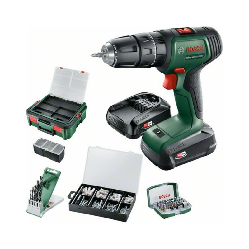 Perceuse 18V (2x1.5Ah) en systembox + accessoires - BOSCH 06039D4107