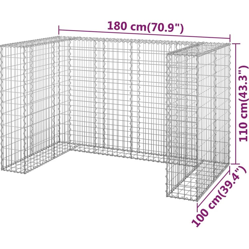 Vidaxl – Mur en gabion pour poubelles – Acier galvanisé résistant aux intempéries – Dimensions 180x100x110 cm – Contient 2 poubelles - Image 2