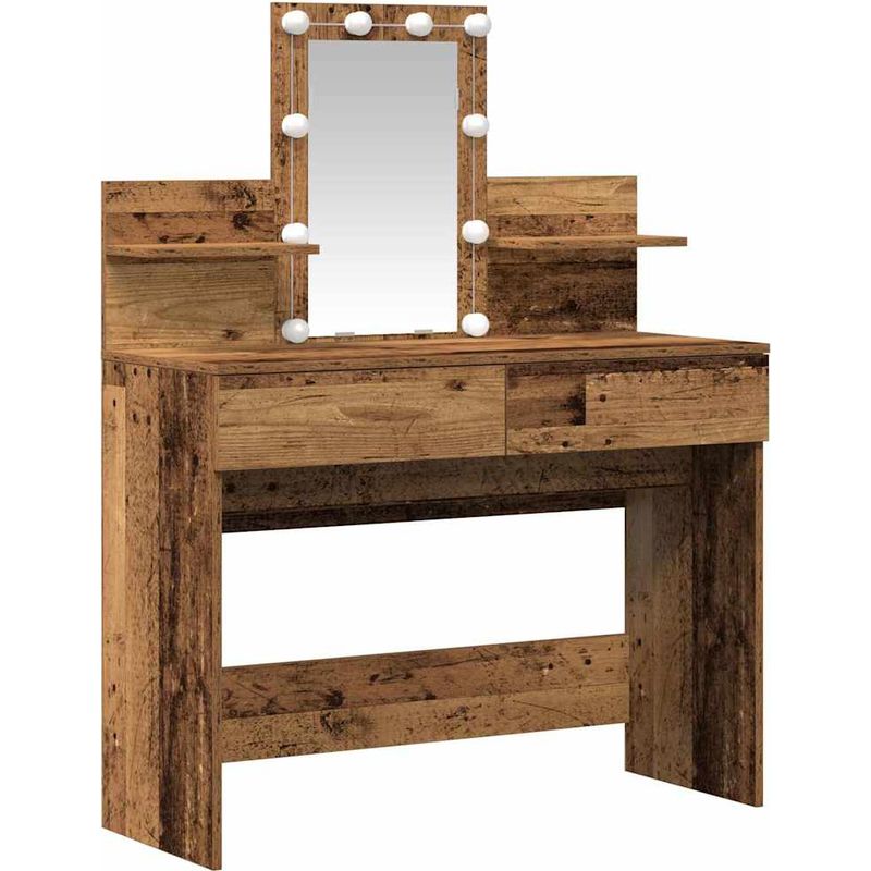 Vidaxl – Table de toilette en bois d'ingénierie 100 x 40 x 130 cm – Miroir avec éclairage LED intégré – Rangement spacieux avec tiroirs