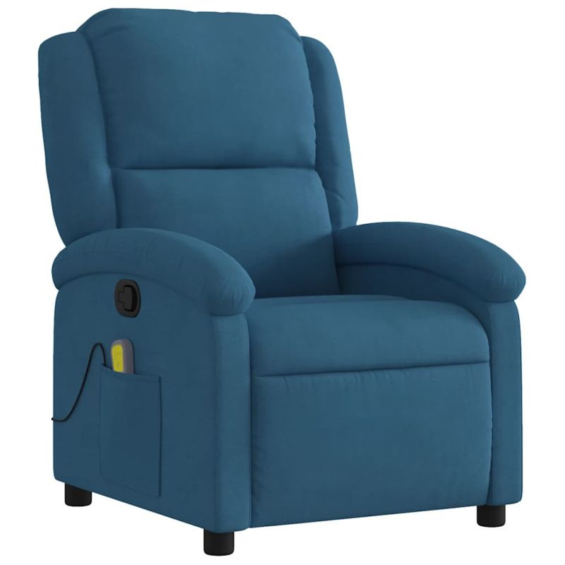 vidaXL Fauteuil inclinable de massage bleu velours - Image 2