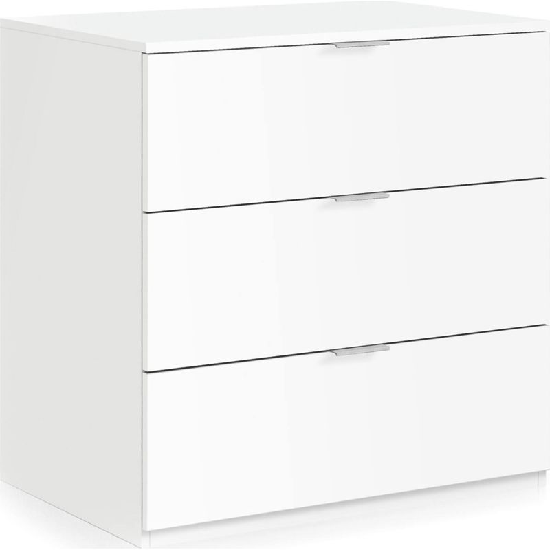Dmora – Commode enfant 3 tiroirs 77x38x80 cm – Bois lamellé résistant aux chocs – Tiroirs avec glissières métalliques – Design moderne blanc