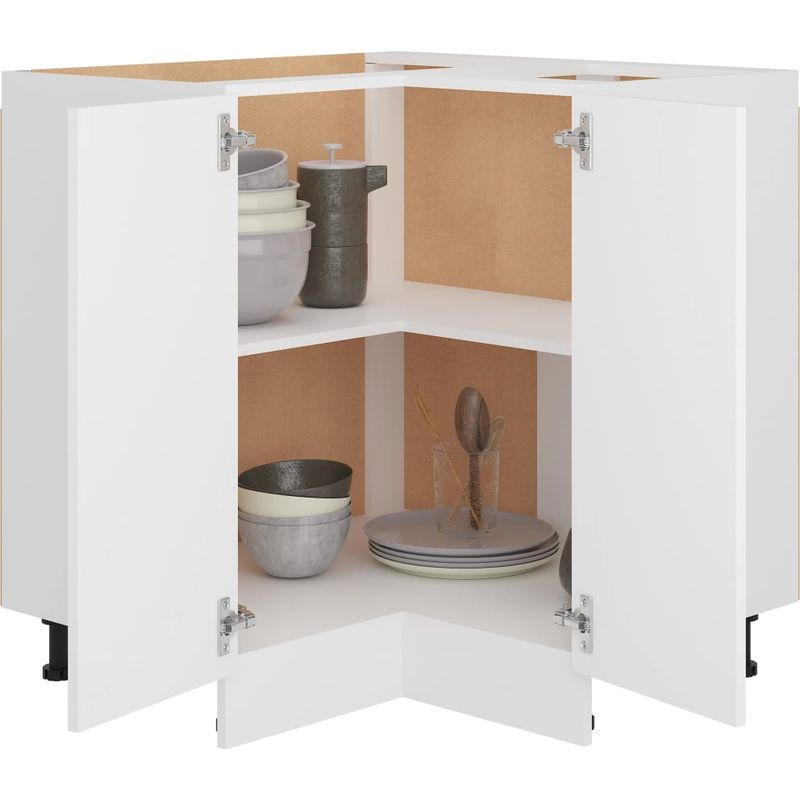 Vidaxl – Armoire d'angle basse Lyon blanche 75,5 x 75,5 x 81,5 cm – Bois d'ingénierie – 2 étagères – Rangement optimisé pour cuisine - Image 2