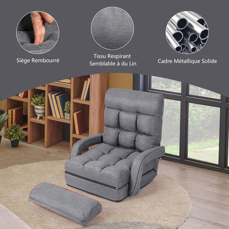 GOPLUS 18 Grille Fauteuil de Salon Convertible, Fauteuil chauffeuse canape-lit Pliable, Fauteuil Relax avec Dossier Reglable sur 5 Positions - Image 4