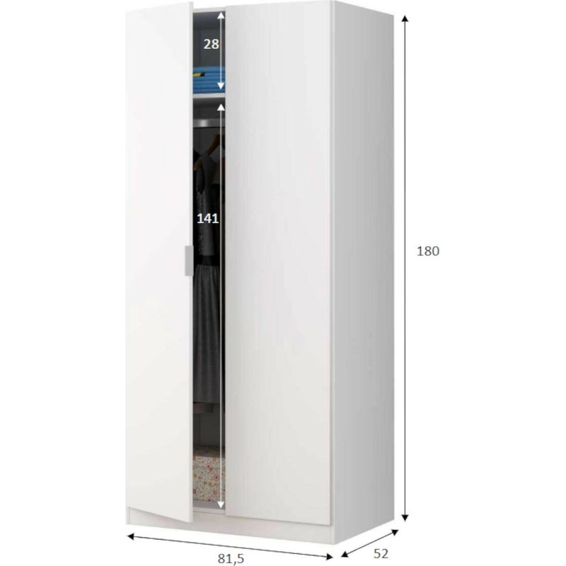 Dmora – Armoire 2 portes blanche 82x52x180 cm – Garde-robe avec étagère et tringle à vêtements – Meuble design certifié PEFC - Image 3