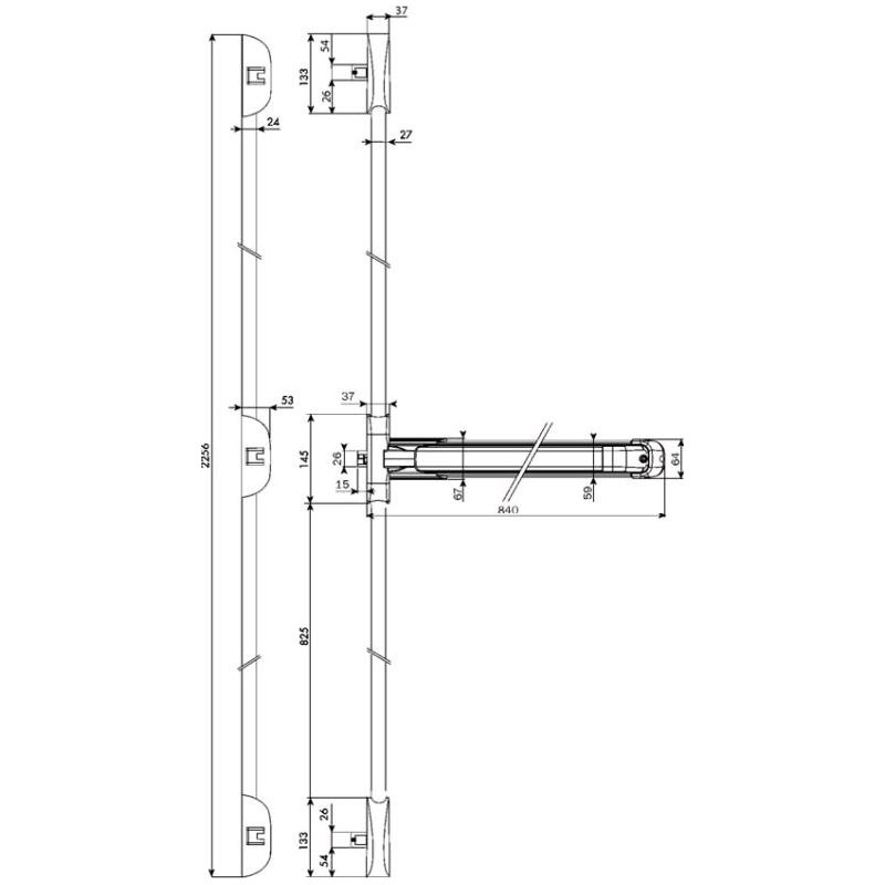 Iseo Cavers – Serrure coupe-feu Push Idea 3 points latéraux barre anti-panique 840 mm – Pour portes jusqu'à 2270 mm – 942608433TA - Image 6