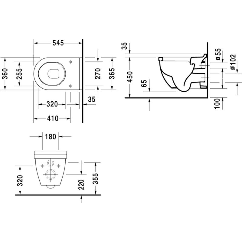 WC suspendu Duravit Starck 3 54cm, hauteur d'assise + 5cm - Image 2