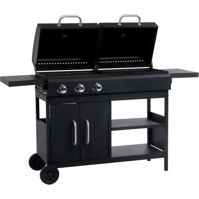 Vidaxl – Barbecue à gaz et charbon combo 3 brûleurs – Zones de cuisson séparées – Hottes avec thermomètres – Tables d'appoint pliables - Image 4