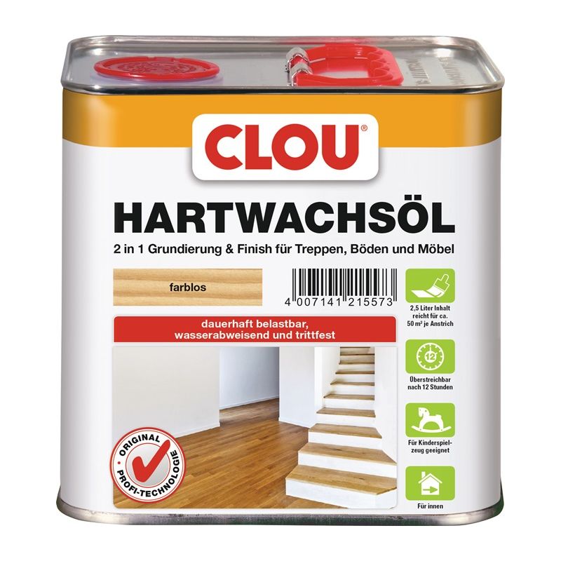 CLOU huile-cire dure incolore : 2 en 1 couche de fond & finition 2,5 litres