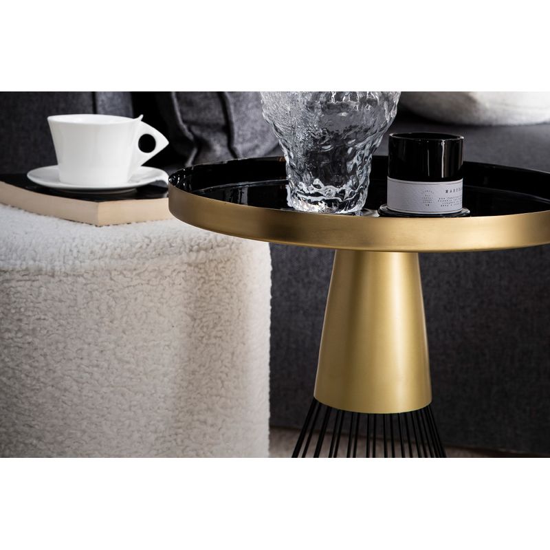 Table d'appoint ronde en acier laqué noir et doré D41 cm SPLEEN - Image 2