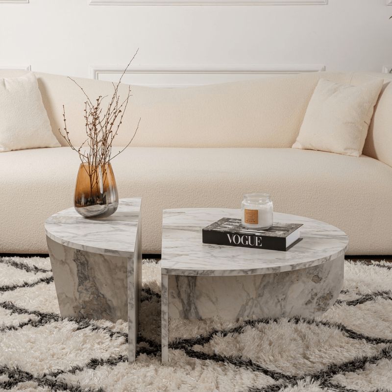 Calicosy – Ensemble de 2 tables basses gigognes 90x90x35 cm – Panneaux mélaminés décor marbre gris – Design contemporain pour salon Adapter - Image 10