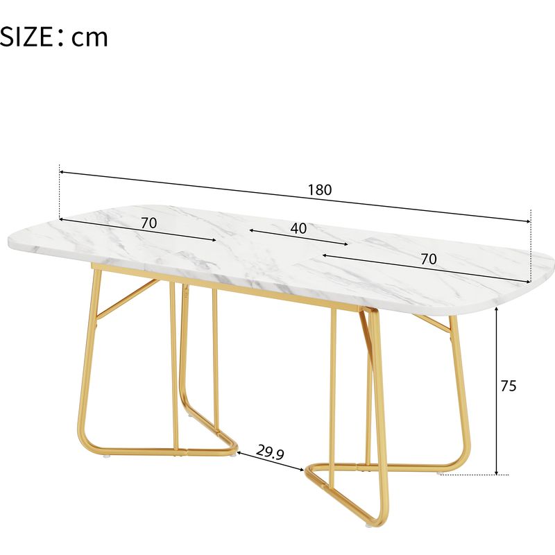Table à manger extensible, table à manger blanc avec pieds en métal plaqué doré - Image 4