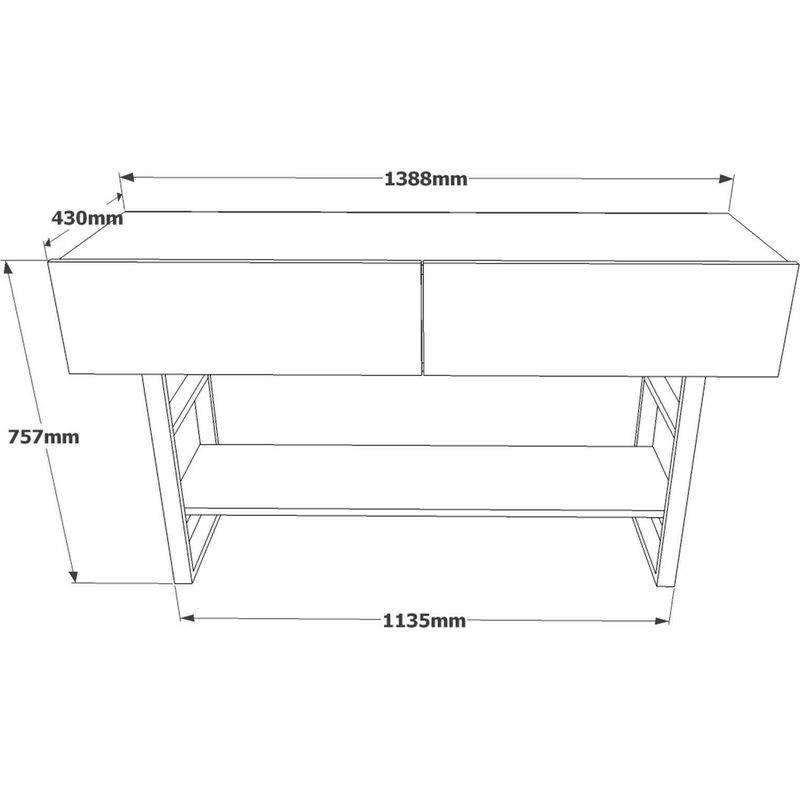 Cotecosy – Console 2 tiroirs 138,8×43×75,7 cm – Décor naturel et noir – Finition papier décor effet chêne – Idéal pour rangement et décoration - Image 4