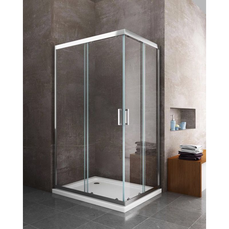 Giorgy – Douche angulaire rectangulaire 75 x 100 cm – Verre trempé 6 mm avec traitement Easyclean – Portes coulissantes hermétiques – Profilé chromé - Image 2