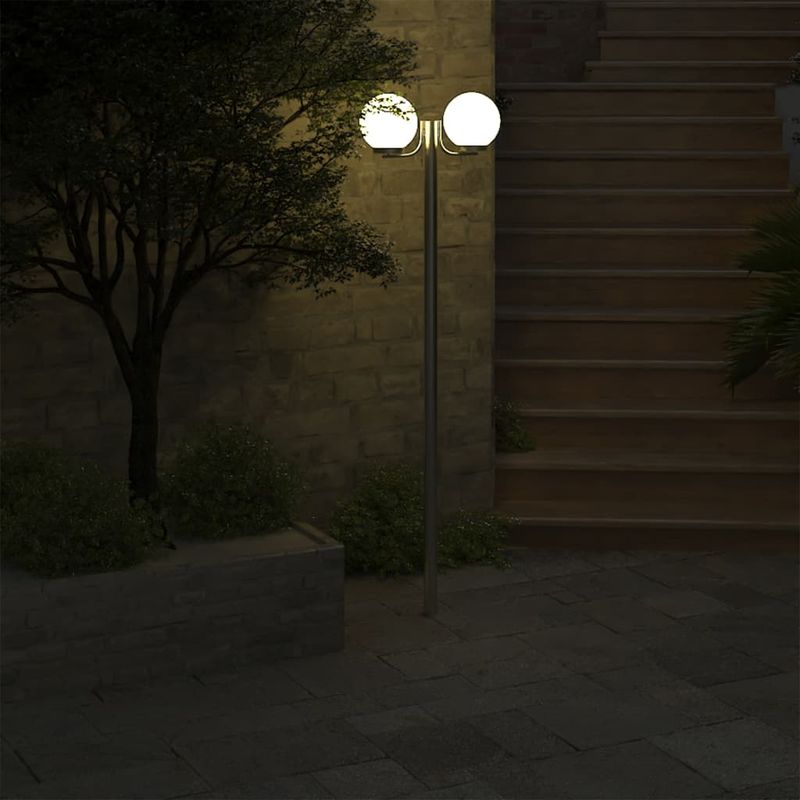 Vidaxl – Lampadaire de jardin 2 lampes 220 cm – Acier inoxydable – Éclairage LED 3000K – Résistant aux intempéries – Pour allées et terrasses - Image 5