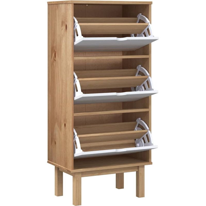 vidaXL Armoire à chaussures OTTA et 3 tiroirs Marron et blanc Bois pin - Image 3