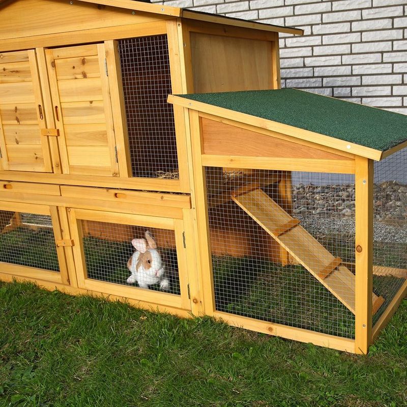Melko – Clapier XXL pour lapins – Résistant à l'hiver – 215 x 73 x 100 cm – Bois de sapin avec 2 tiroirs pour nettoyage facile - Image 2