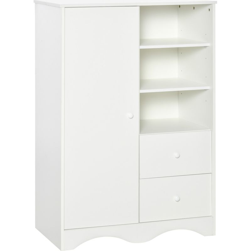 Homcom – Armoire de rangement blanche – MDF classe E1 – 85,7x49,2x123,8 cm – 2 tiroirs coulissants, 3 niches, 1 placard avec porte, 5 étagères