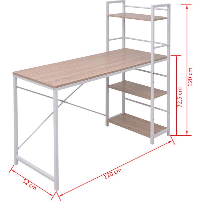 Vidaxl – Bureau droit avec bibliothèque à 4 niveaux – Structure métallique robuste – Grand plateau pour ordinateur – Rangement intégré pour Pot - Image 3
