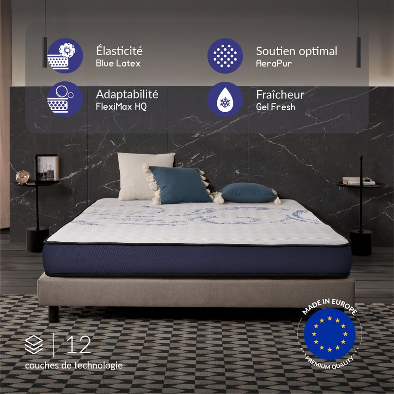 Pack de 2 matelas Perfect Sleep 70x190 cm - Soutien Blue Latex - Mousse à mémoire de forme HR - Noyau de polyuréthane - 7 Zones de Confort - Tissu