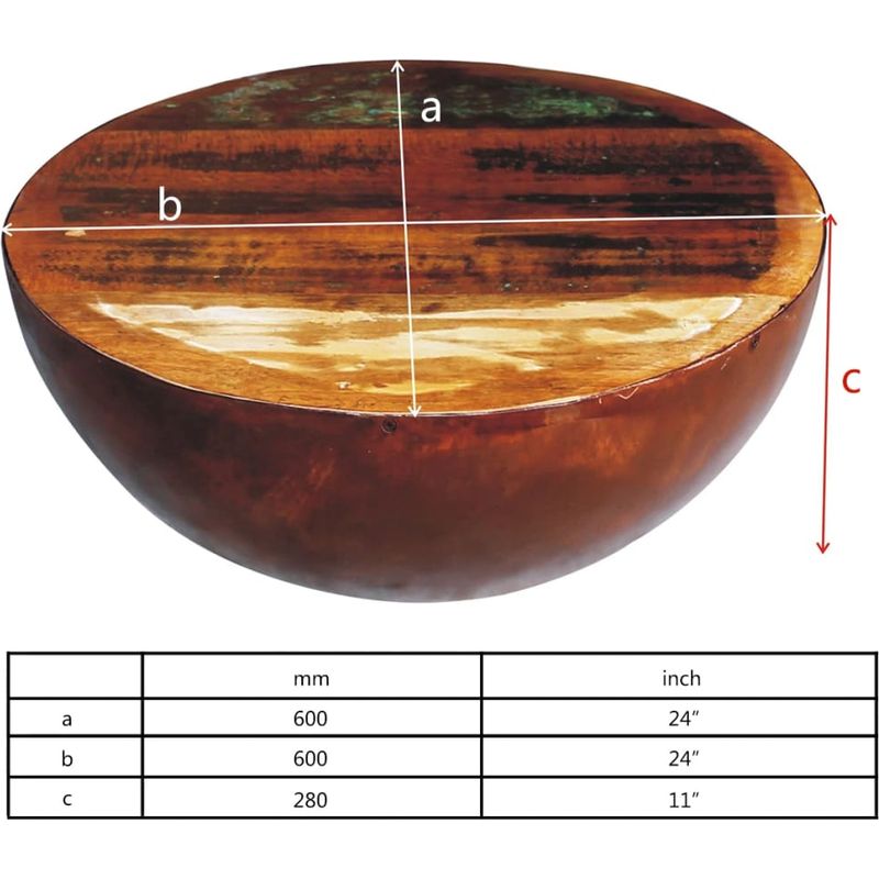Vidaxl – Table basse gigogne en bois recyclé – Forme de bol unique – Base en acier – Artisanat rétro et exotique – Idéale pour salons modernes Cup - Image 4
