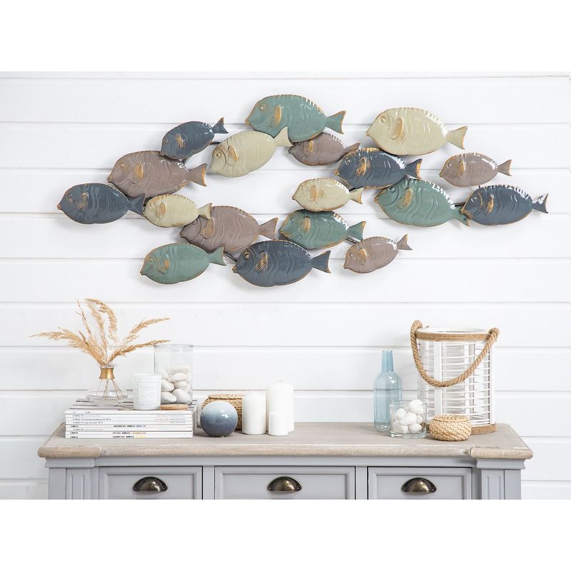 Beliani – Décoration murale en métal poisson aquatique – Couleurs bleu, rose, vert, beige – Dimensions 123 x 47 cm – Finition brillante - Image 2