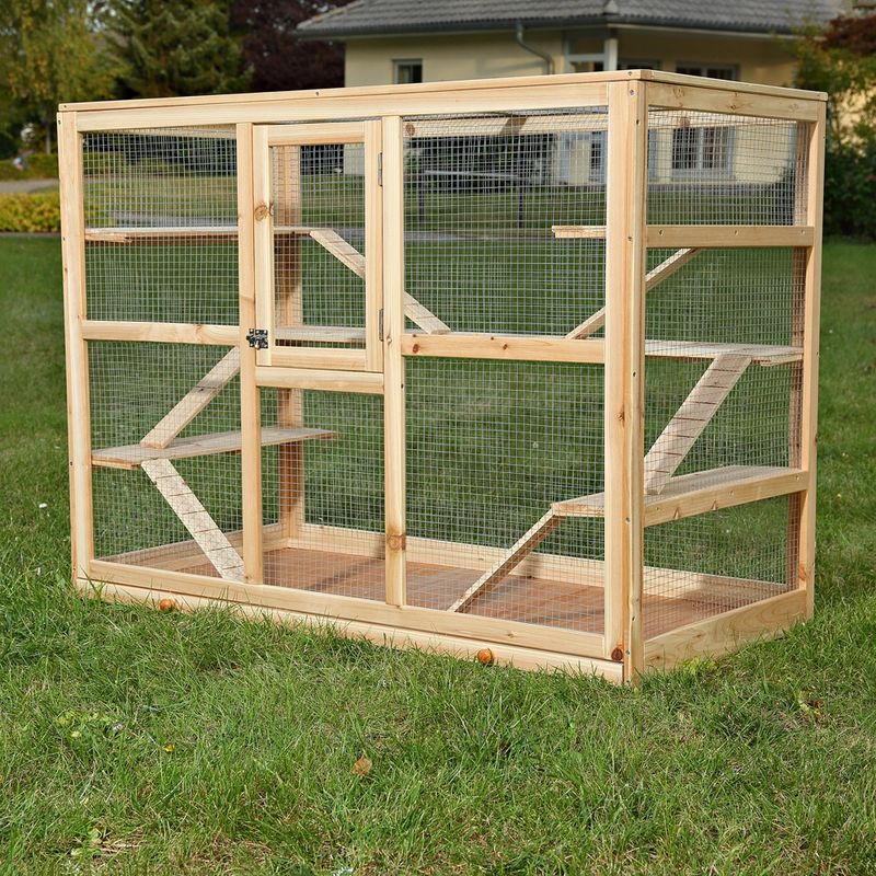 Melko – Cage pour rongeurs en bois non traité 120 x 60 x 90 cm – 6 rampes d'accès – Circulation d'air optimale – Accès rapide par porte verrouillable - Image 2