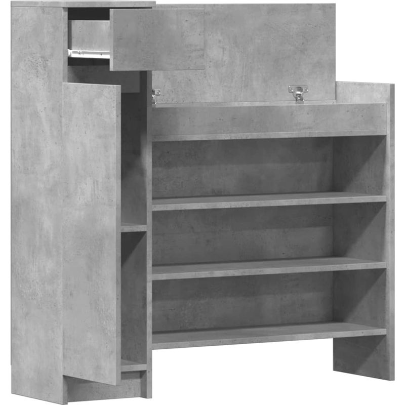 Vidaxl – Armoire à chaussures gris béton – Bois d'ingénierie – 1 tiroir, 2 compartiments, 4 étagères – Résistante à l'humidité Pot - Image 5