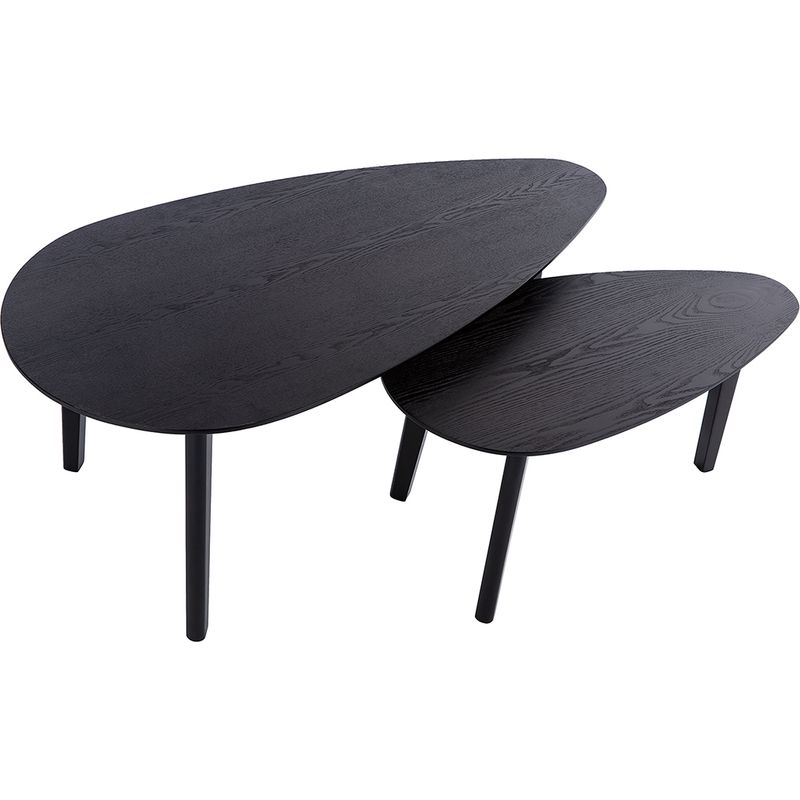 Miliboo – Tables basses gigognes en bois noir (lot de 2) – Plateau ovale plaqué frêne – Piètement tripode en hévéa massif – Dimensions table 1 - Image 3