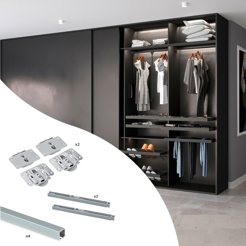 Emuca – Rail de porte coulissante 2.35 m – Finition anodisée mat – Support jusqu'à 30 kg – Installation simple avec accessoires inclus - Image 5